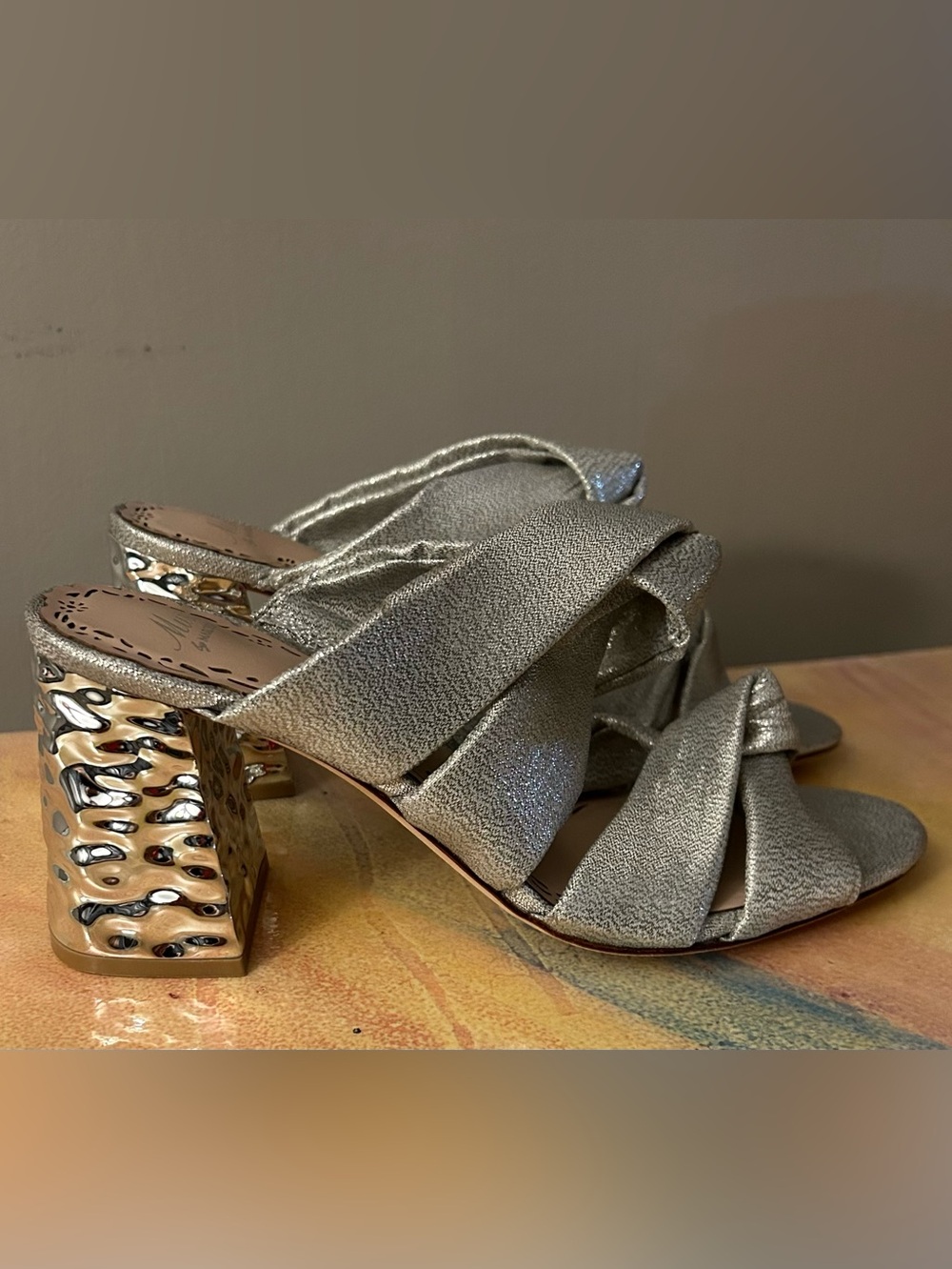 Muse by Marchesa Iris Knotted Metallic Dress Slide Sandals